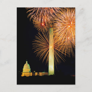Fourth of July, Firework Display, Skyline Postcard