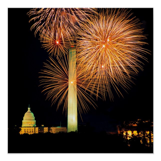 Fourth of July, Firework Display, Skyline Poster (Front)