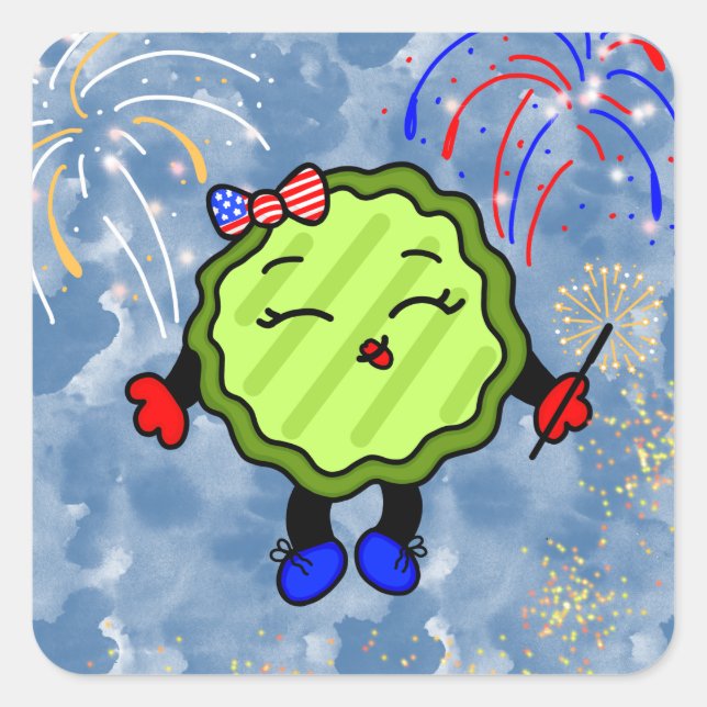 Fourth of July Firework Holiday Freedom Pickle     Square Sticker (Front)