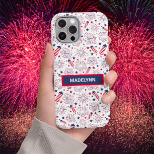 Fourth of July Fireworks Pattern Custom Name iPhone 16 Pro Max Case