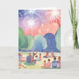 Fourth of July Fireworks Red White Blue Holiday Card