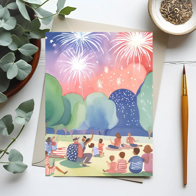 Fourth of July Fireworks | Red White Blue Holiday Postcard (Creator Uploaded)