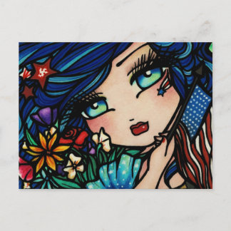 Fourth of July Flag Star Mermaid Fantasy Postcard
