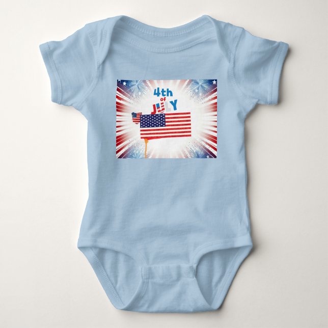 Fourth of July Flag with Fireworks Baby Bodysuit (Front)