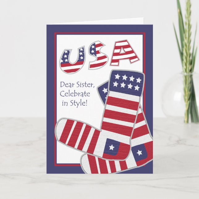 Fourth of July for Sister Patriotic Socks Card (Front)