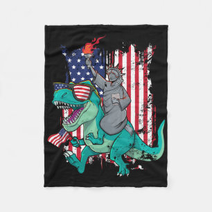 Fourth Of July Funny Statue Of Liberty Riding Dino Fleece Blanket