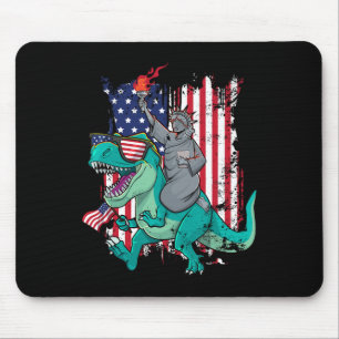 Fourth Of July Funny Statue Of Liberty Riding Dino Mouse Pad