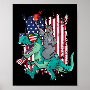 Fourth Of July Funny Statue Of Liberty Riding Dino Poster