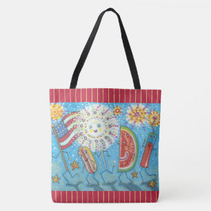 FOURTH OF JULY GANG & FIREWORKS TOTE BAG Red