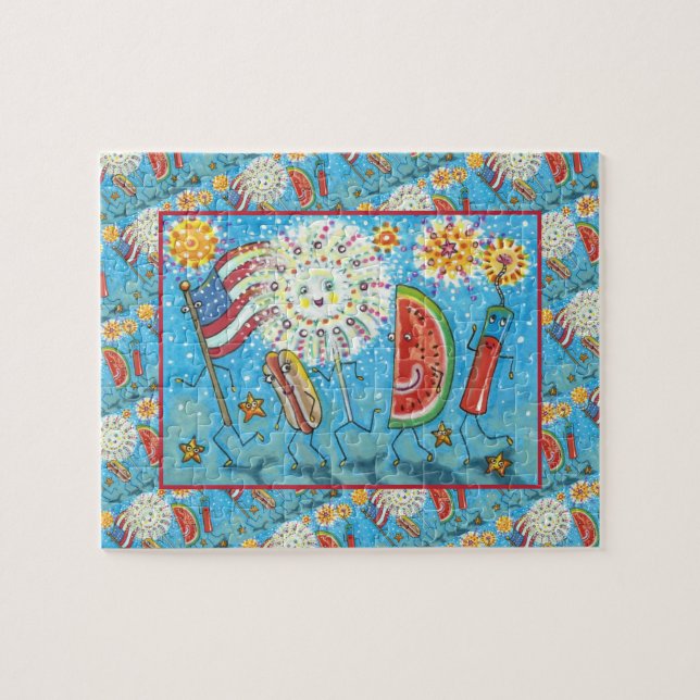 FOURTH OF JULY GANG, PARADE & FIREWORKS HOLIDAY JIGSAW PUZZLE (Horizontal)