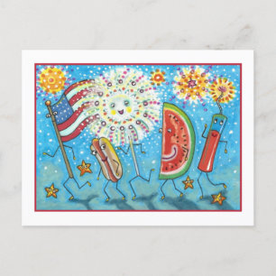 FOURTH OF JULY GANG, PARADE & FIREWORKS HOLIDAY POSTCARD