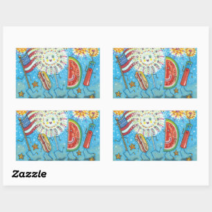 FOURTH OF JULY GANG, PARADE & FIREWORKS HOLIDAY RECTANGULAR STICKER