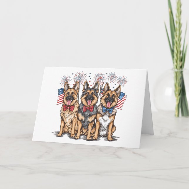 Fourth Of July German Shepherd Dogs Holiday Card (Front)