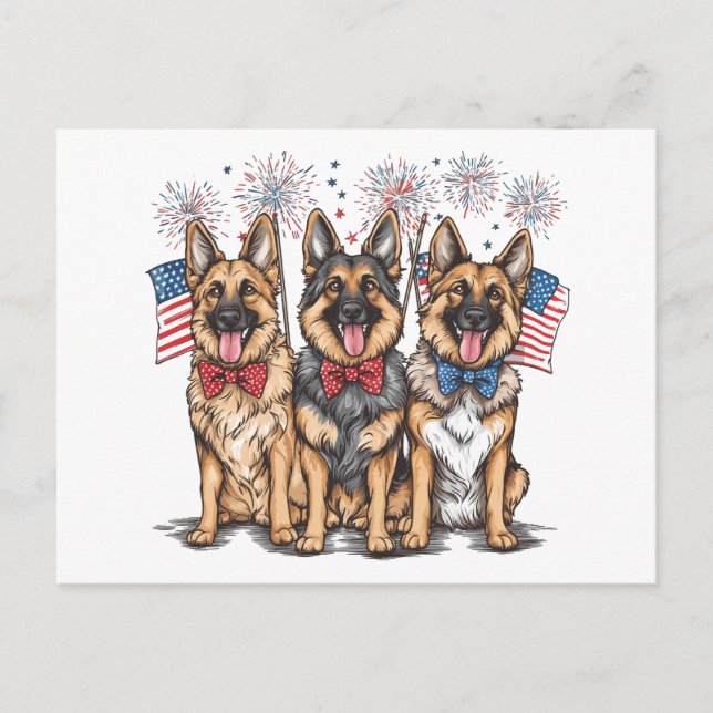 Fourth Of July German Shepherd Dogs Postcard (Front)