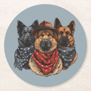 Fourth Of July German Shepherd Dogs Round Paper Coaster