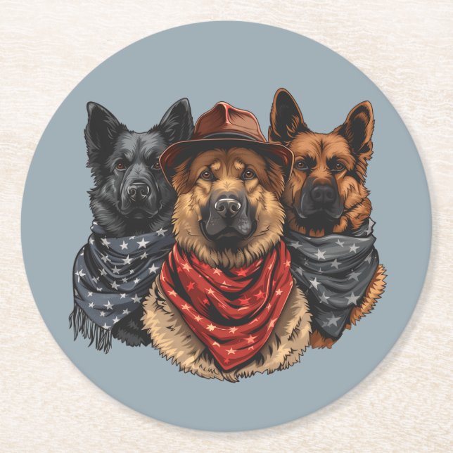 Fourth Of July German Shepherd Dogs Round Paper Coaster (Front)