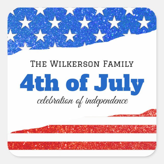 Fourth of July Glitter American Flag Square Sticker (Front)