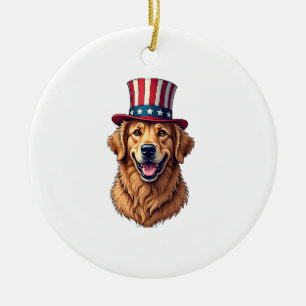 Fourth of July Golden Retriever Vintage Shirt 4 Ceramic Ornament
