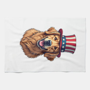 Fourth of July Golden Retriever Vintage Shirt 4 Tea Towel