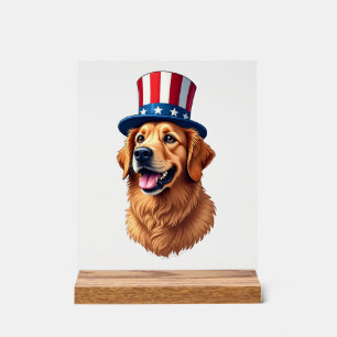 Fourth of July Golden Retriever Vintage Shirt Acrylic Sign