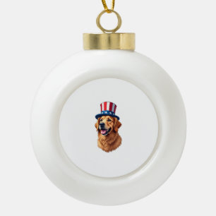 Fourth of July Golden Retriever Vintage Shirt Ceramic Ball Christmas Ornament