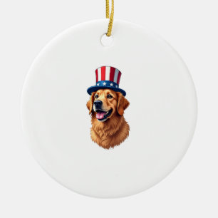 Fourth of July Golden Retriever Vintage Shirt Ceramic Ornament