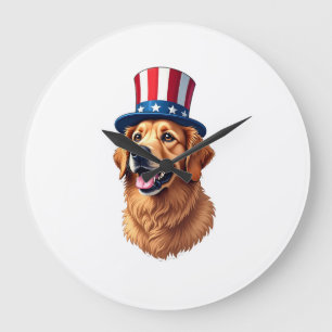 Fourth of July Golden Retriever Vintage Shirt Large Clock