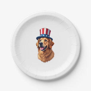 Fourth of July Golden Retriever Vintage Shirt Paper Plate