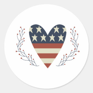 Fourth Of July Heart Classic Round Sticker