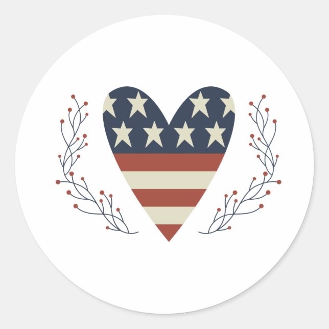 Fourth Of July Heart Classic Round Sticker (Front)