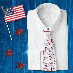 Fourth of July  Independence Day Fireworks Pattern Tie