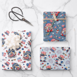 Fourth of July Independence Day Patriotic Gnomes Wrapping Paper Sheet