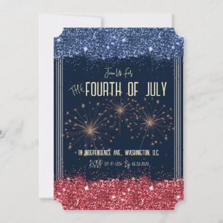 Fourth of July Invitation Blue & Red Sparkle