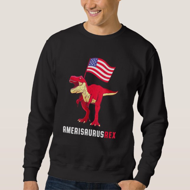 Fourth Of July Kids Cute T-Rex Dinosaur American F Sweatshirt (Front)