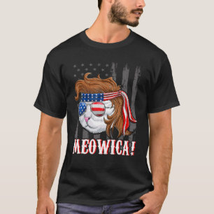 Fourth Of July Meowica S American Flag Cat Mullet T-Shirt