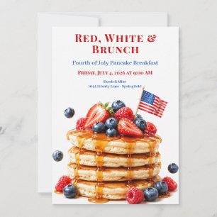 Fourth of July Pancake Breakfast - Patriotic party Invitation