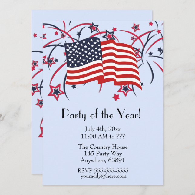 Fourth of July Party Invitations Blue (Front/Back)