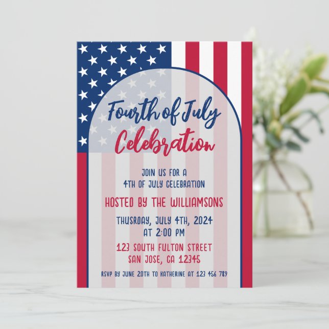 Fourth of July Party Patriotic Red White and Blue Invitation (Standing Front)