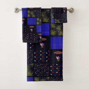 Fourth of July Patchwork Pattern - July 4th Bath Towel Set