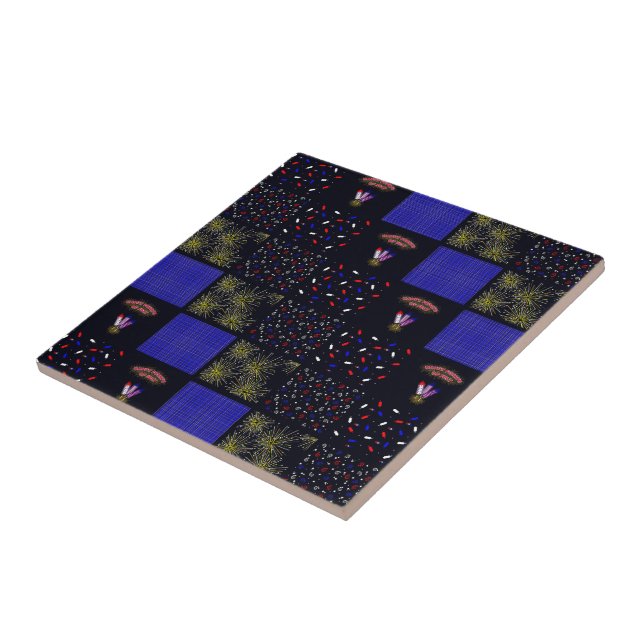 Fourth of July Patchwork Pattern - July 4th Ceramic Tile (Side)