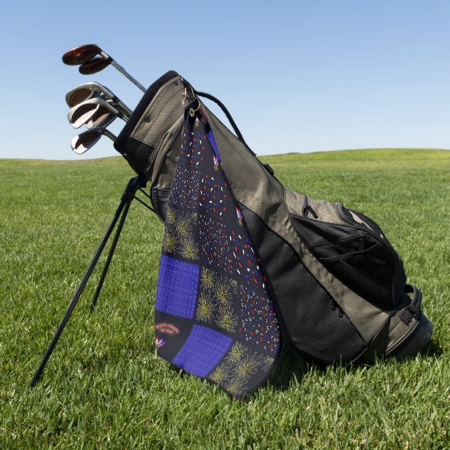 Fourth of July Patchwork Pattern - July 4th Golf Towel (Green)