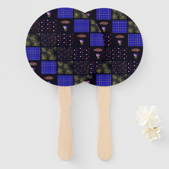Fourth of July Patchwork Pattern - July 4th Hand Fan (Front and Back)