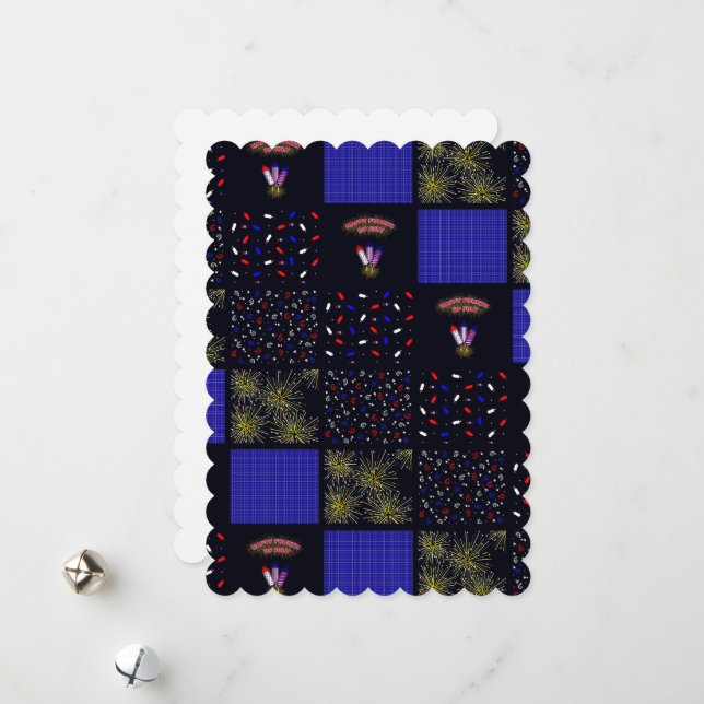 Fourth of July Patchwork Pattern - July 4th Holiday Card (Front/Back In Situ)