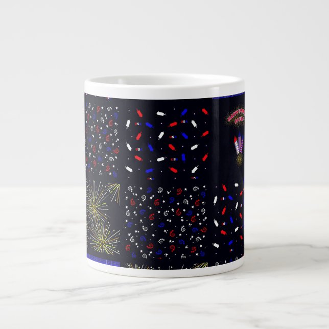 Fourth of July Patchwork Pattern - July 4th Large Coffee Mug (Front)