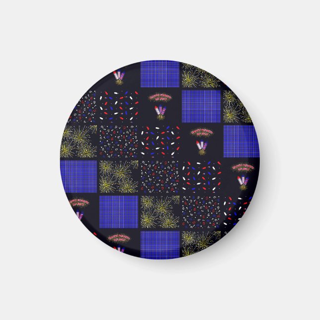 Fourth of July Patchwork Pattern - July 4th Magnet (Front)