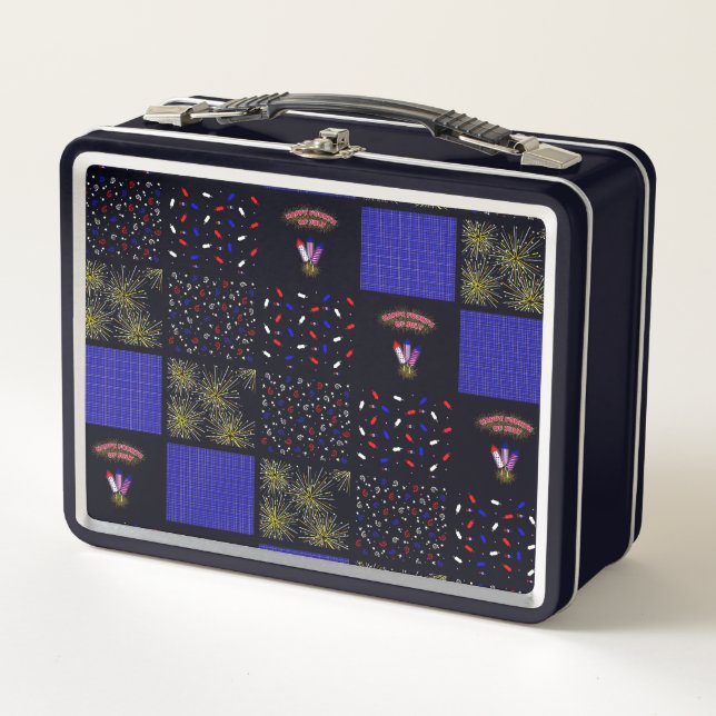 Fourth of July Patchwork Pattern - July 4th Metal Lunch Box (Front)