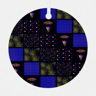 Fourth of July Patchwork Pattern - July 4th Metal Tree Decoration