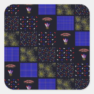 Fourth of July Patchwork Pattern - July 4th Square Sticker
