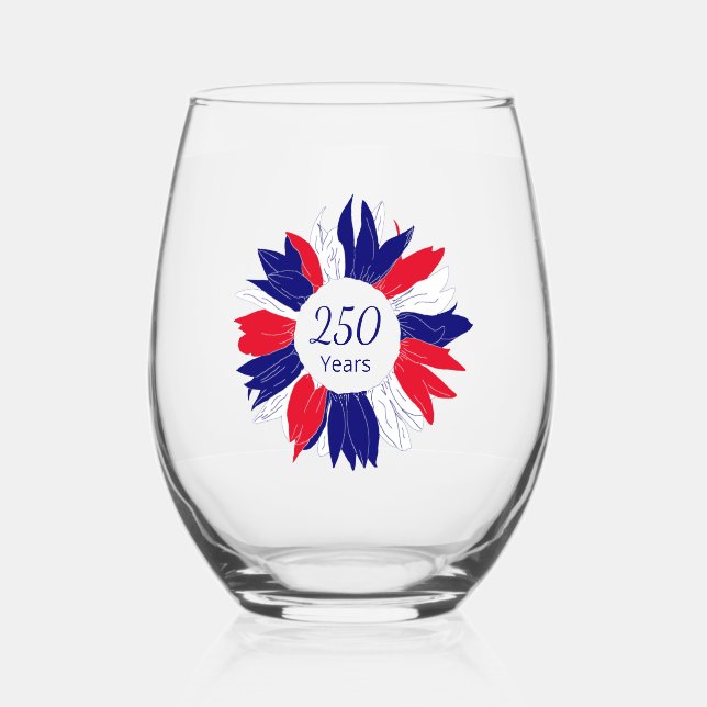 Fourth of July Patriotic 250 USA Anniversary   Stemless Wine Glass (Front)