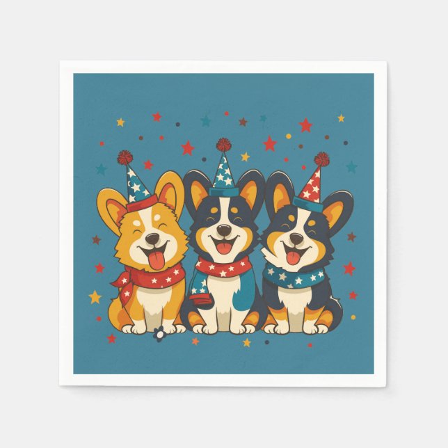Fourth Of July Pembroke Welsh Corgi Dogs Napkin (Front)
